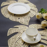 6Pcs Insulation Placemat Hollow Out Simulation Leaf Shape Heat Resistant PVC Table Mat for Kitchen Table Gold - Extra Image
