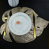 6Pcs Insulation Placemat Hollow Out Simulation Leaf Shape Heat Resistant PVC Table Mat for Kitchen Table Gold - Extra Image