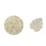 Placemats and Coasters Set Hollow Insulation 6 Pcs Round Dining Table Place Mats and 6 Pcs Leaf Shape Cup Coasters Gold