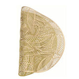 Placemats and Coasters Set Hollow Insulation 6 Pcs Round Dining Table Place Mats and 6 Pcs Leaf Shape Cup Coasters Gold - Extra Image