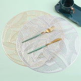 Placemats and Coasters Set Hollow Insulation 6 Pcs Round Dining Table Place Mats and 6 Pcs Leaf Shape Cup Coasters Gold - Extra Image