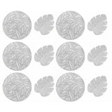 Placemats and Coasters Set Hollow Insulation 6 Pcs Round Dining Table Place Mats and 6 Pcs Leaf Shape Cup Coasters Silver