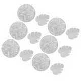 Placemats and Coasters Set Hollow Insulation 6 Pcs Round Dining Table Place Mats and 6 Pcs Leaf Shape Cup Coasters Silver - Front View
