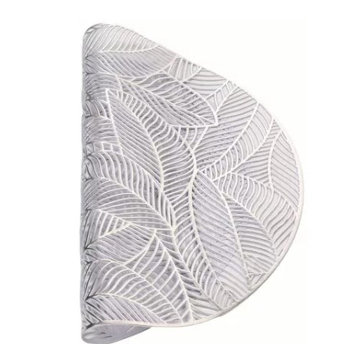Placemats and Coasters Set Hollow Insulation 6 Pcs Round Dining Table Place Mats and 6 Pcs Leaf Shape Cup Coasters Silver