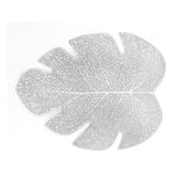 Placemats and Coasters Set Hollow Insulation 6 Pcs Round Dining Table Place Mats and 6 Pcs Leaf Shape Cup Coasters Silver