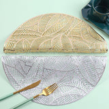 Placemats and Coasters Set Hollow Insulation 6 Pcs Round Dining Table Place Mats and 6 Pcs Leaf Shape Cup Coasters Silver