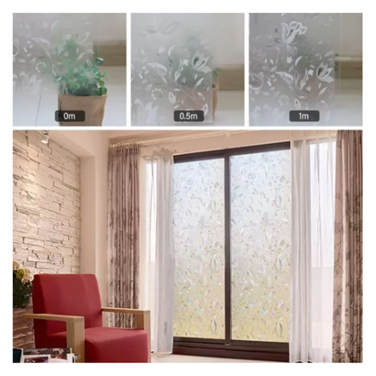 60x300cm 3D Tulip Pattern Self Adhesive Window Privacy Film Static Cling Window Sticker for Home Office