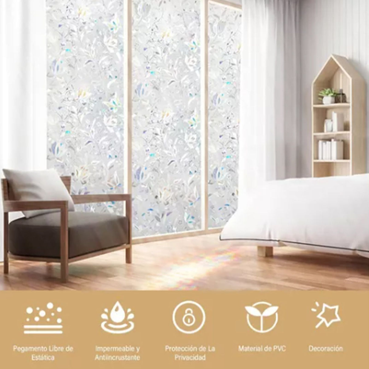 60x300cm 3D Tulip Pattern Self Adhesive Window Privacy Film Static Cling Window Sticker for Home Office