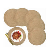 6pcs Round Placemats Slip Proof Prevent Scalding Insulation Decorative Woven Table Mats for Home Cafe Khaki 11.8in