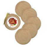 6pcs Round Placemats Slip Proof Prevent Scalding Insulation Decorative Woven Table Mats for Home Cafe Khaki 11.8in