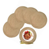 6pcs Round Placemats Slip Proof Prevent Scalding Insulation Decorative Woven Table Mats for Home Cafe Khaki 11.8in