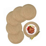 6pcs Round Placemats Slip Proof Prevent Scalding Insulation Decorative Woven Table Mats for Home Cafe Khaki 11.8in