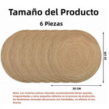 6pcs Round Placemats Slip Proof Prevent Scalding Insulation Decorative Woven Table Mats for Home Cafe Khaki 11.8in - Extra Image