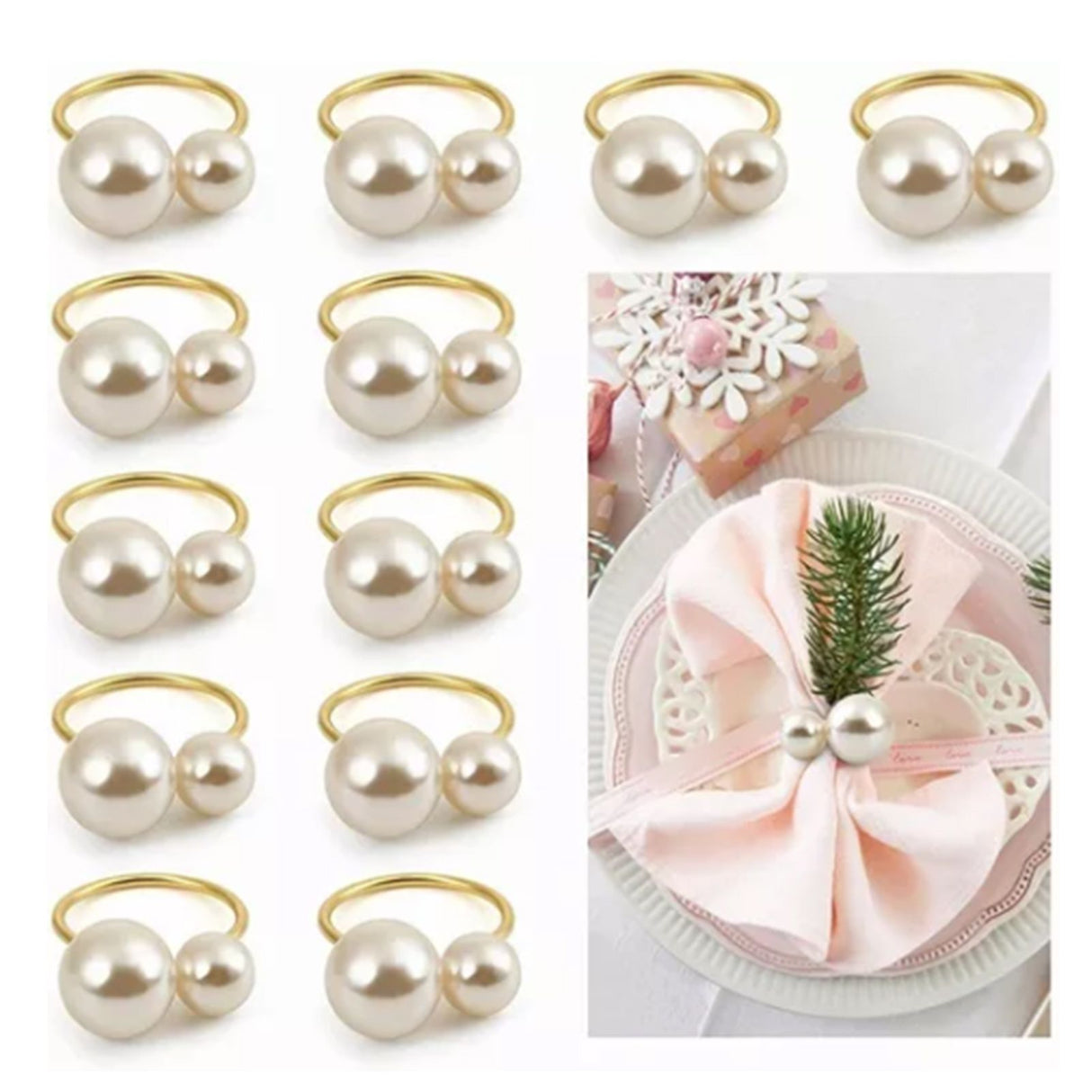 12pcs Napkin Ring Washable Decorative Exquisite Metal Napkin Ring Buckle for Wedding Party Banquet Christmas Dinner