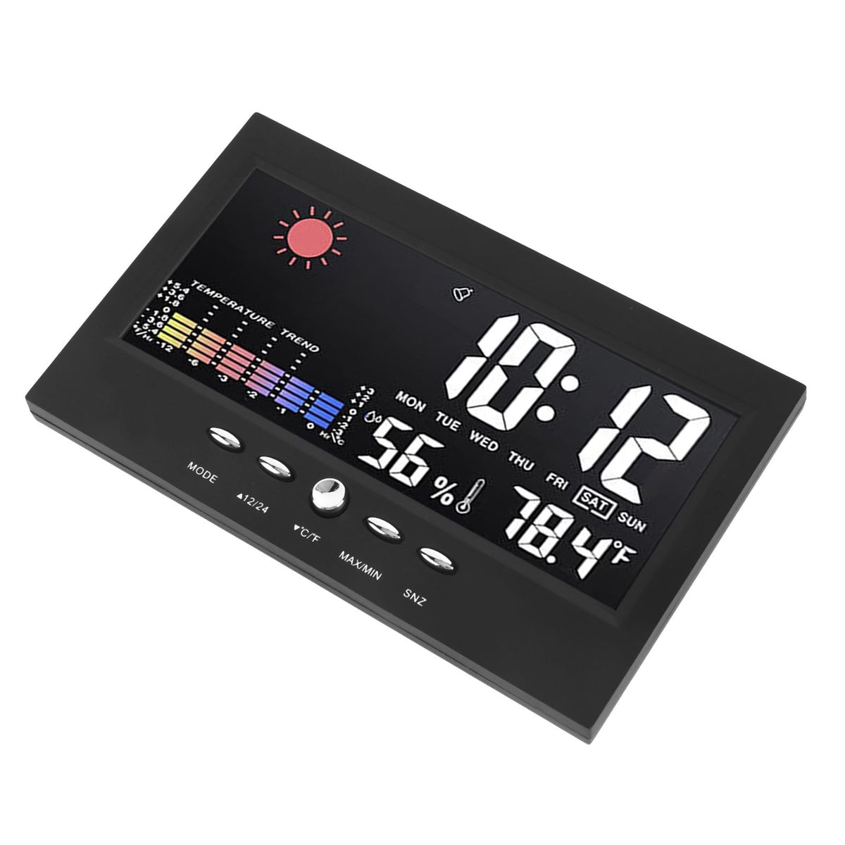 Weather Forecast Clock ABS LED Color Screen Multifunctional Temperature Humidity Alarm Clock Black