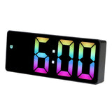 Colorful LED Digital Alarm Clock Large LED Screen Electronic Alarm Clock for Bedside Bedroom 0725 Black Shell Black Face C Style - Front View