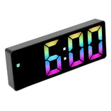 Colorful LED Digital Alarm Clock Large LED Screen Electronic Alarm Clock for Bedside Bedroom 0725 Black Shell Black Face C Style - Top-Down View