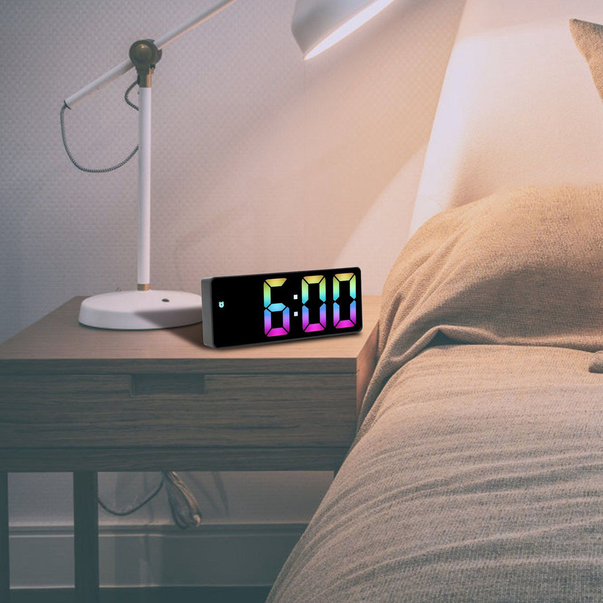 Colorful LED Digital Alarm Clock Large LED Screen Electronic Alarm Clock for Bedside Bedroom 0725 Black Shell Black Face C Style