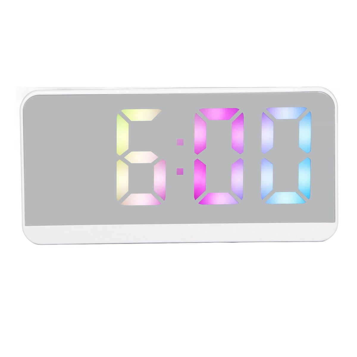 White Digital Alarm Clock with LED Mirror Screen Fashion Electronic Large Screen Clock for Home Bedroom Office