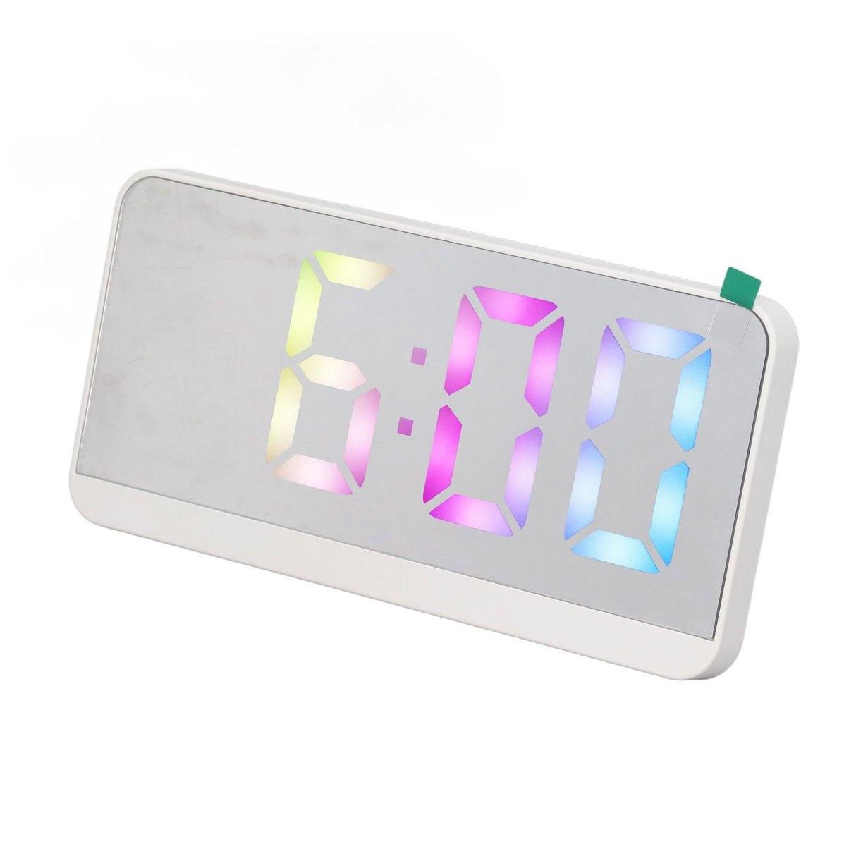 White Digital Alarm Clock with LED Mirror Screen Fashion Electronic Large Screen Clock for Home Bedroom Office