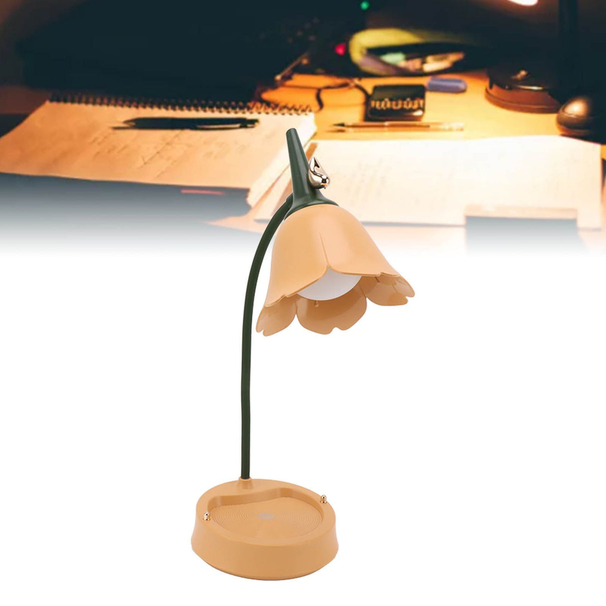 3W LED Touch Desk Lamp 3 Gear Dimmable Foldable Petal Shape Desktop Table Light USB 5V Orange