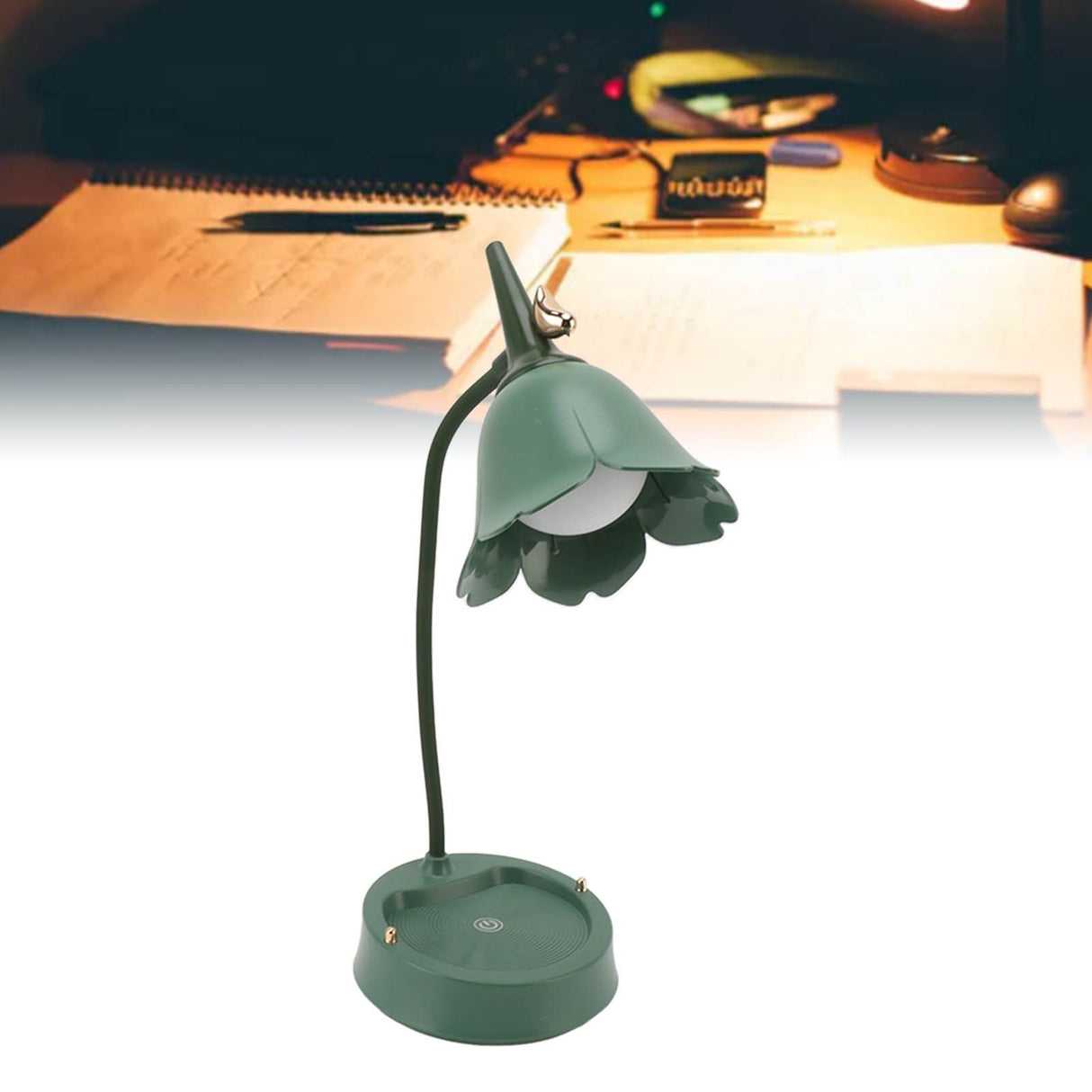 3W LED Touch Desk Lamp 3 Gear Dimmable Foldable Petal Shape Desktop Table Light USB 5V Green