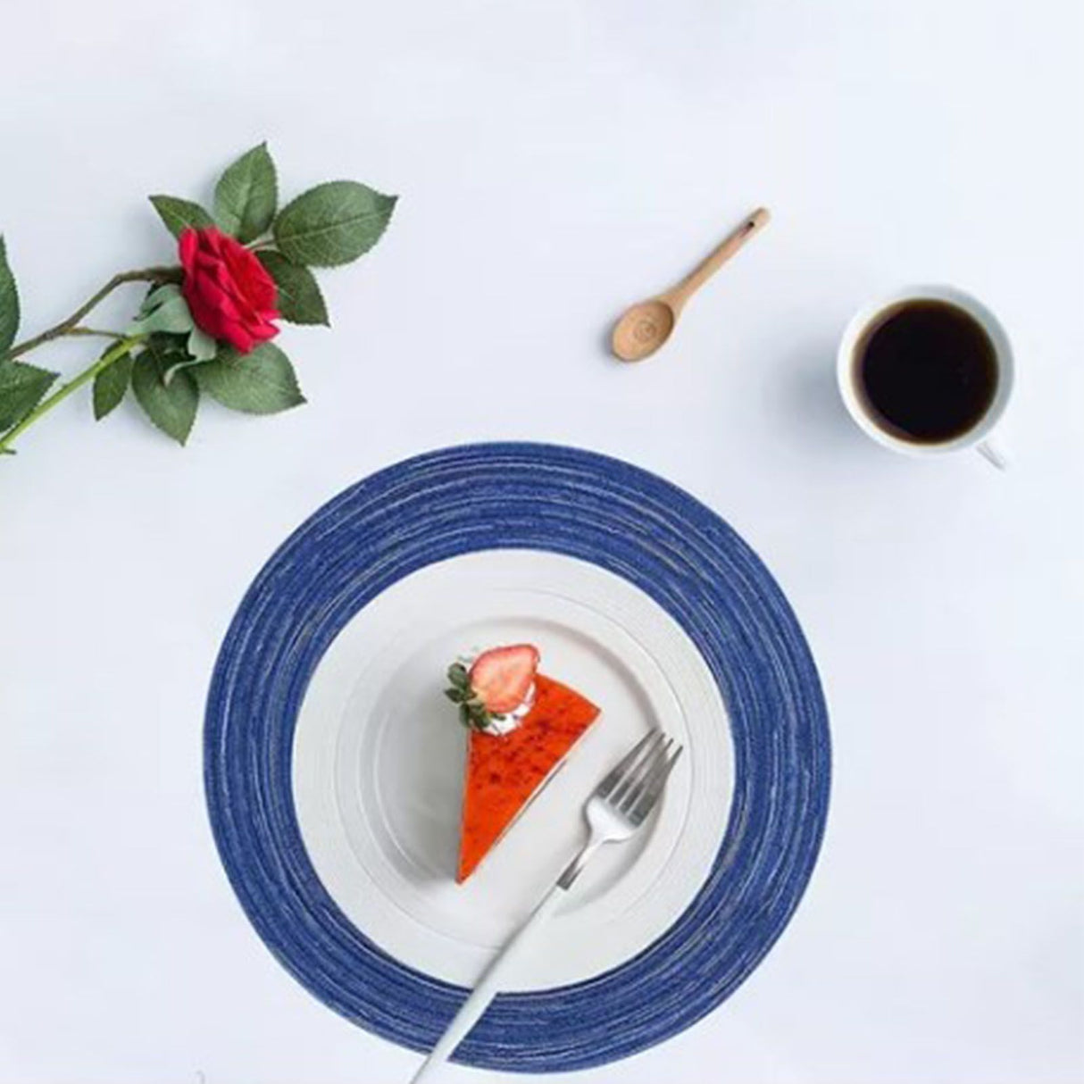 4Pcs Circular Cup Mat Braiding Heat Resistant Bowl Plate Mat Nordic Style Insulation Coaster Blue