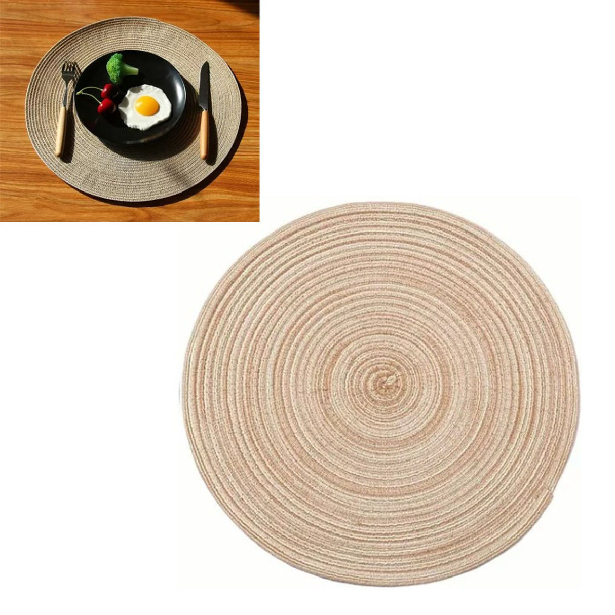 4Pcs Circular Cup Mat Braiding Heat Resistant Bowl Plate Mat Nordic Style Insulation Coaster Khaki
