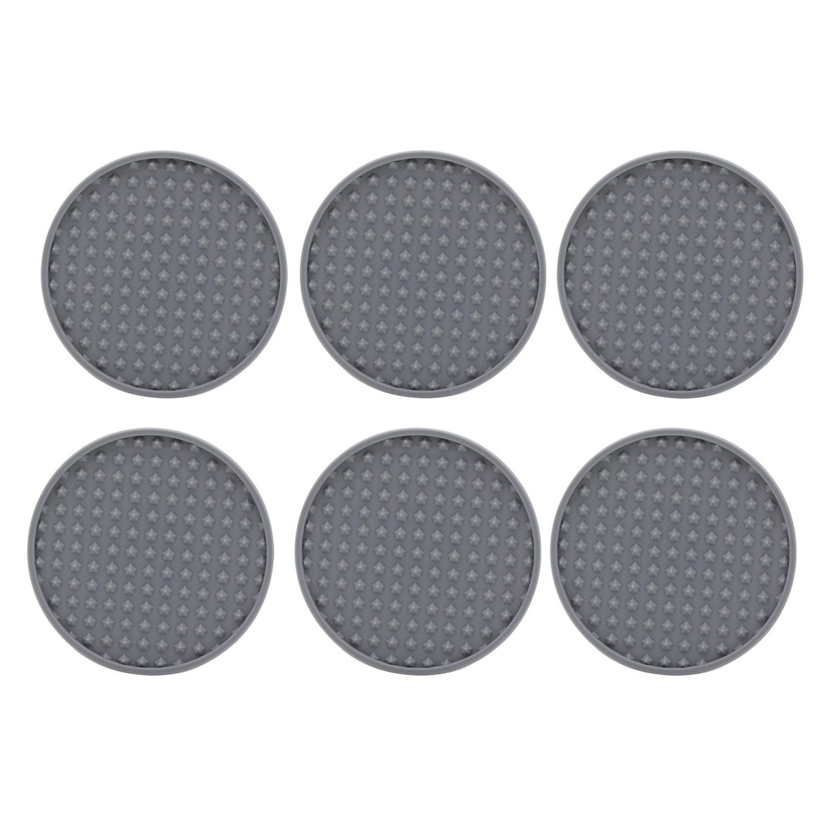 6Pcs Silicone Coaster Set Heat Resistant Prevent Slip Flexible Round Silicone Drink Coaster with Holder for Home Kitchen Grey