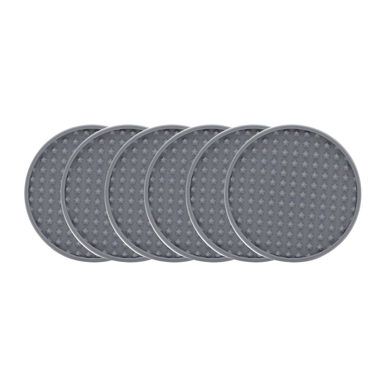 6Pcs Silicone Coaster Set Heat Resistant Prevent Slip Flexible Round Silicone Drink Coaster with Holder for Home Kitchen Grey