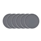6Pcs Silicone Coaster Set Heat Resistant Prevent Slip Flexible Round Silicone Drink Coaster with Holder for Home Kitchen Grey