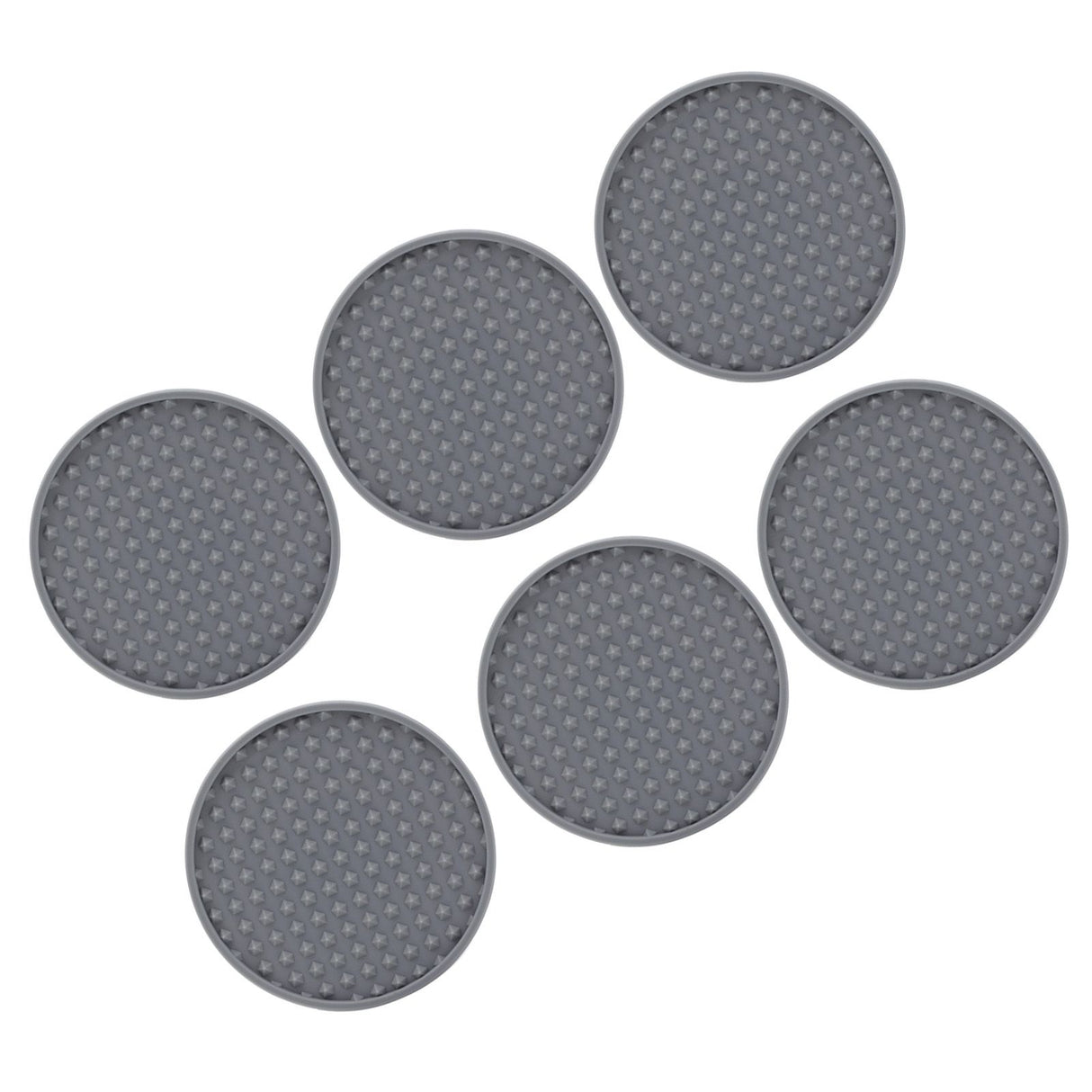 6Pcs Silicone Coaster Set Heat Resistant Prevent Slip Flexible Round Silicone Drink Coaster with Holder for Home Kitchen Grey