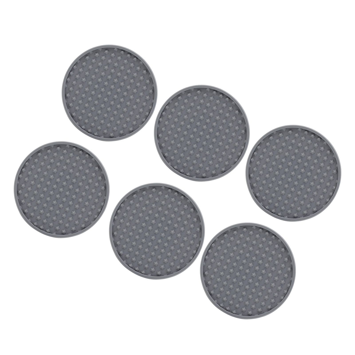 6Pcs Silicone Coaster Set Heat Resistant Prevent Slip Flexible Round Silicone Drink Coaster with Holder for Home Kitchen Grey
