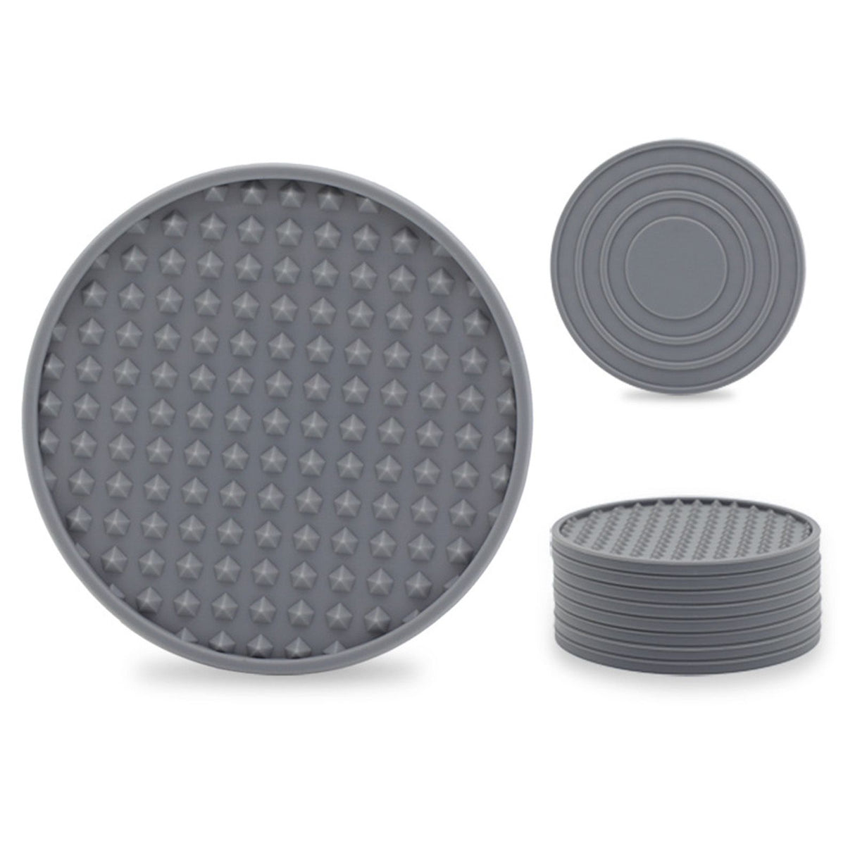 6Pcs Silicone Coaster Set Heat Resistant Prevent Slip Flexible Round Silicone Drink Coaster with Holder for Home Kitchen Grey
