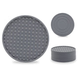 6Pcs Silicone Coaster Set Heat Resistant Prevent Slip Flexible Round Silicone Drink Coaster with Holder for Home Kitchen Grey