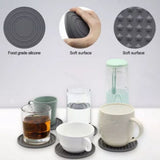 6Pcs Silicone Coaster Set Heat Resistant Prevent Slip Flexible Round Silicone Drink Coaster with Holder for Home Kitchen Grey