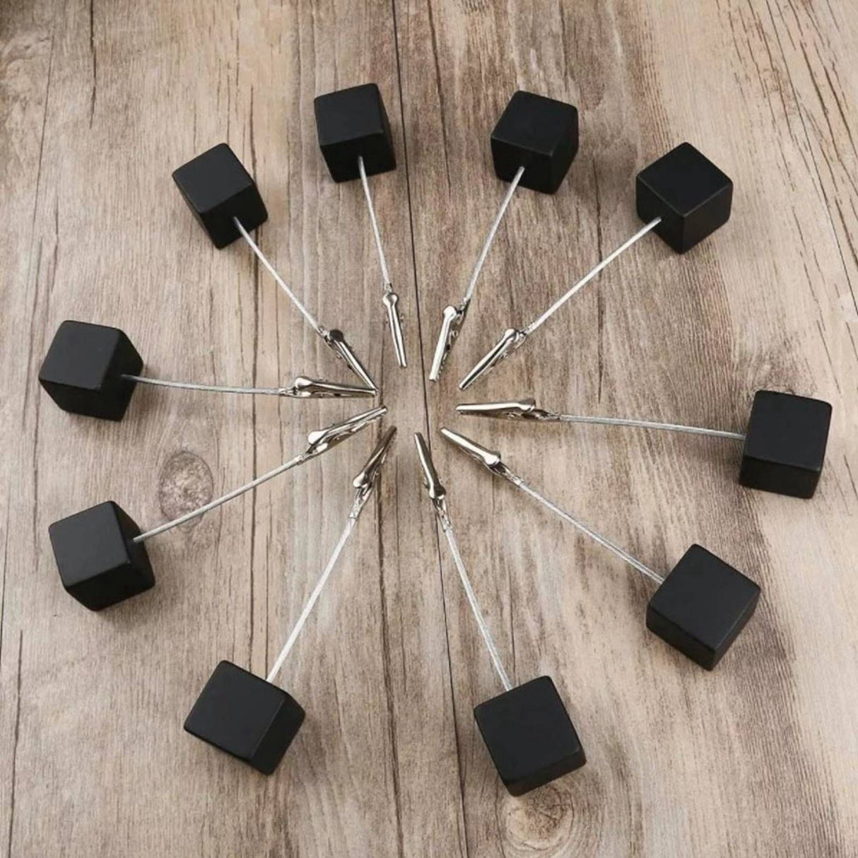12PCS Card Holder Cube Pine Decorative Table Number Stand Memo Clip Holder for Bedside Decoration Black