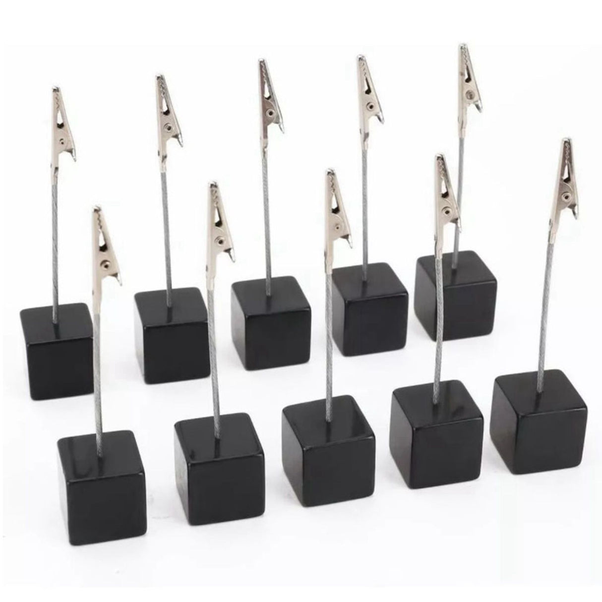 12PCS Card Holder Cube Pine Decorative Table Number Stand Memo Clip Holder for Bedside Decoration Black