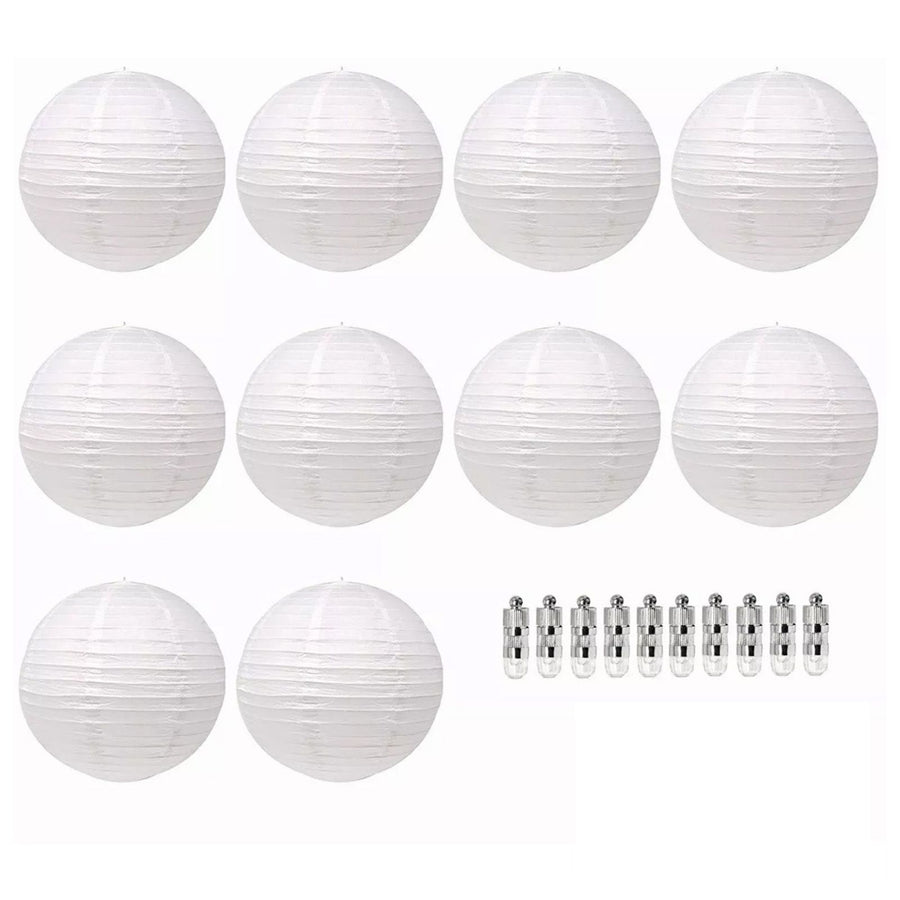 Chinese White Paper Lantern Decorative Round Paper Lanterns with 10 LED Lights for Wedding Party Christmas Party Decor