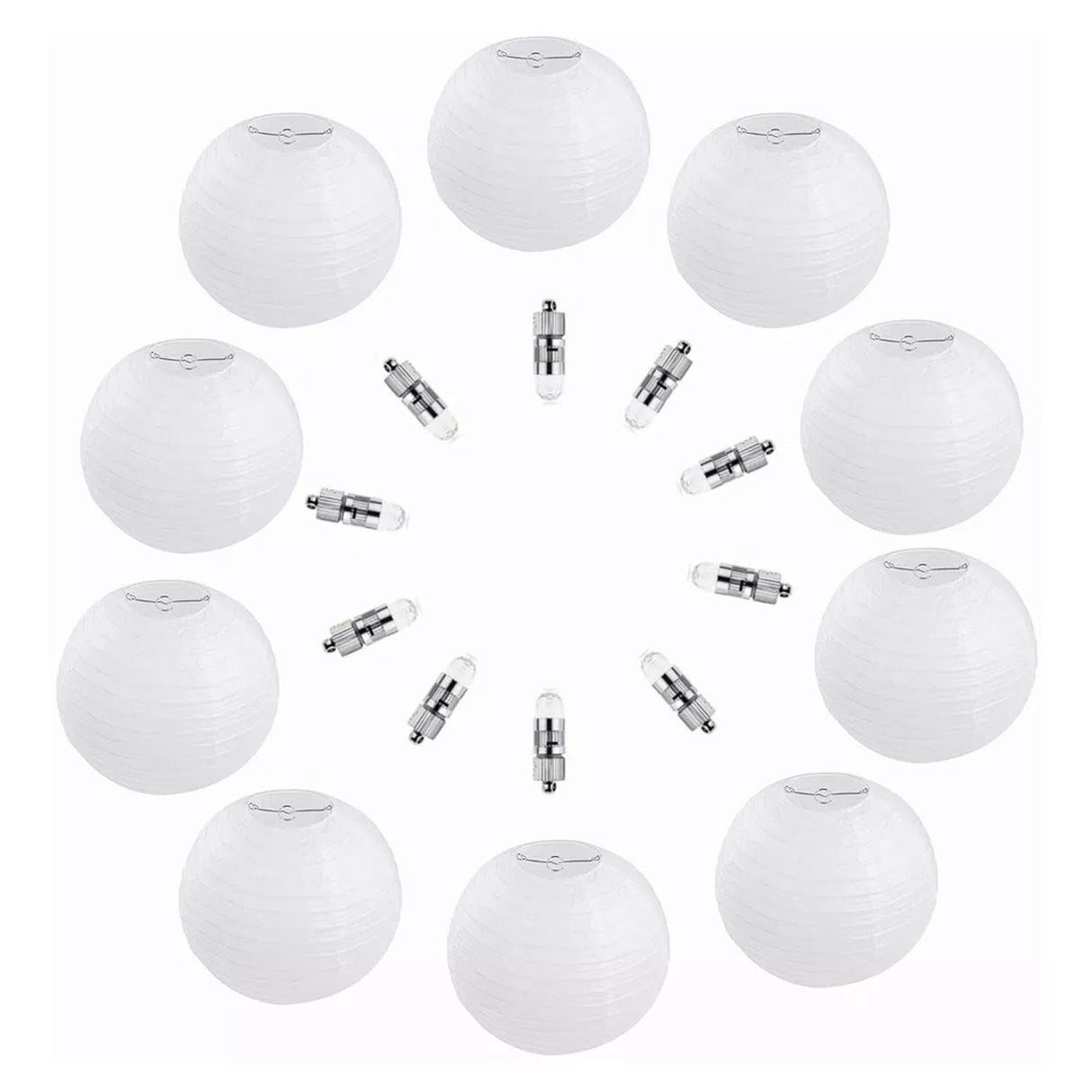 Chinese White Paper Lantern Decorative Round Paper Lanterns with 10 LED Lights for Wedding Party Christmas Party Decor