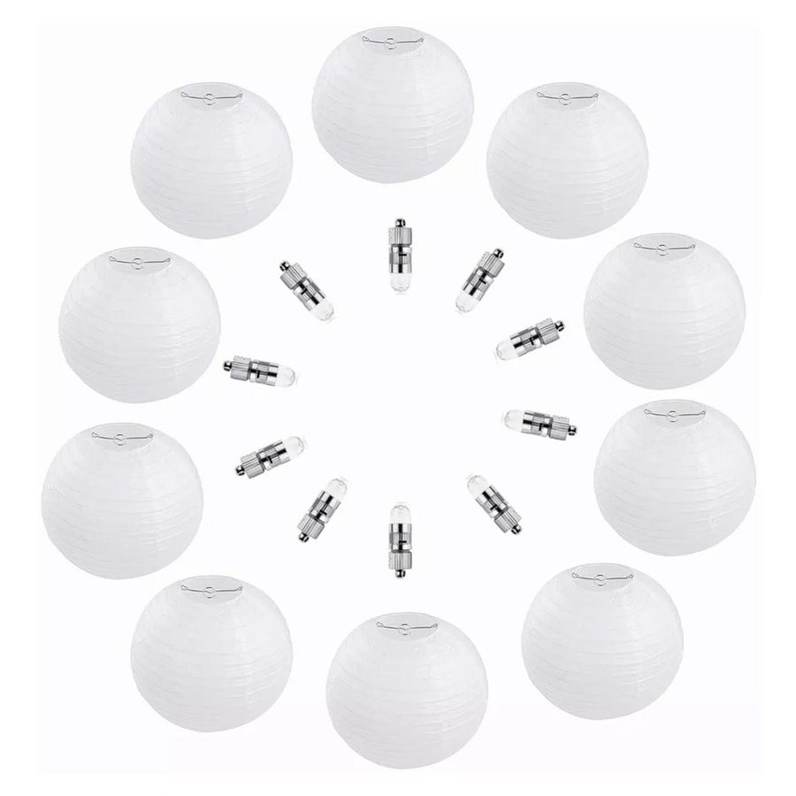 Chinese White Paper Lantern Decorative Round Paper Lanterns with 10 LED Lights for Wedding Party Christmas Party Decor