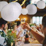 Chinese White Paper Lantern Decorative Round Paper Lanterns with 10 LED Lights for Wedding Party Christmas Party Decor - Rear View