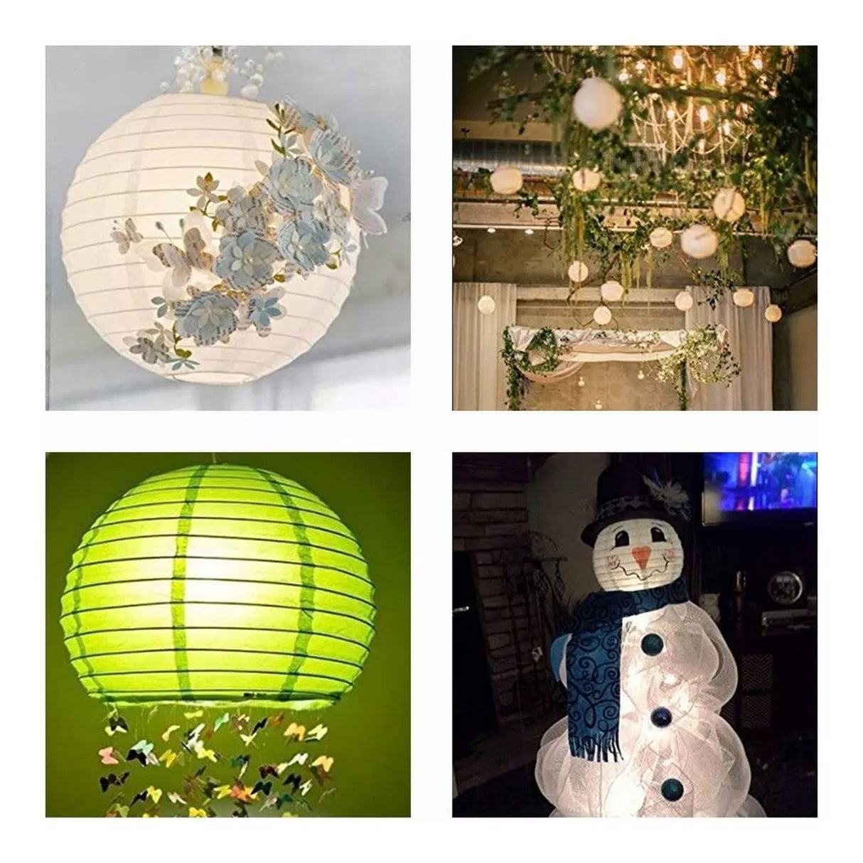 Chinese White Paper Lantern Decorative Round Paper Lanterns with 10 LED Lights for Wedding Party Christmas Party Decor