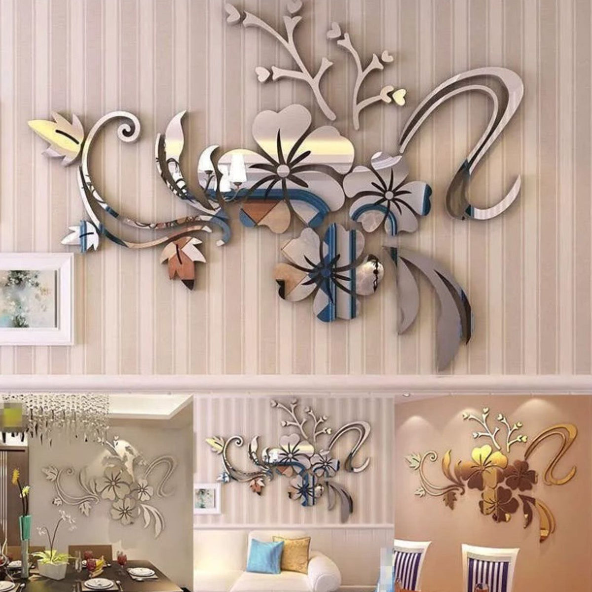Acrylic Mirror Wall Sticker Removable 3D Wall Decal for Living Room Bedroom Bathroom Studio