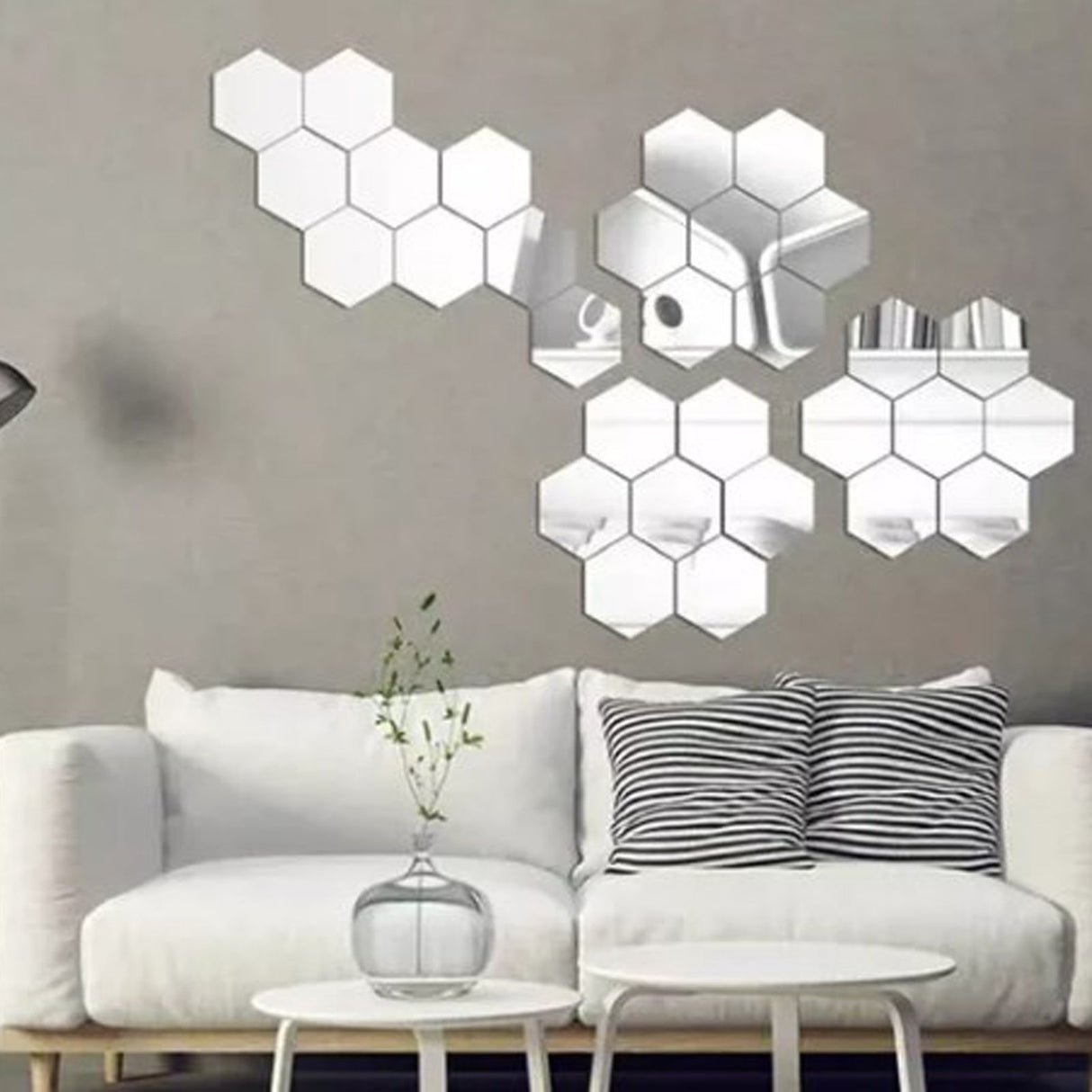 24PCS Hexagon Mirror Wall Stickers Acrylic Sticker Decoration for Home Living Room Bedroom Decor