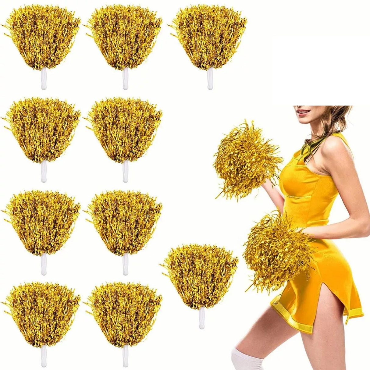 10PCS Cheerleading Pompoms with Straight Handle Reusable Flash Effect Plastic Cheering Poms Ball for Basketball Baseball
