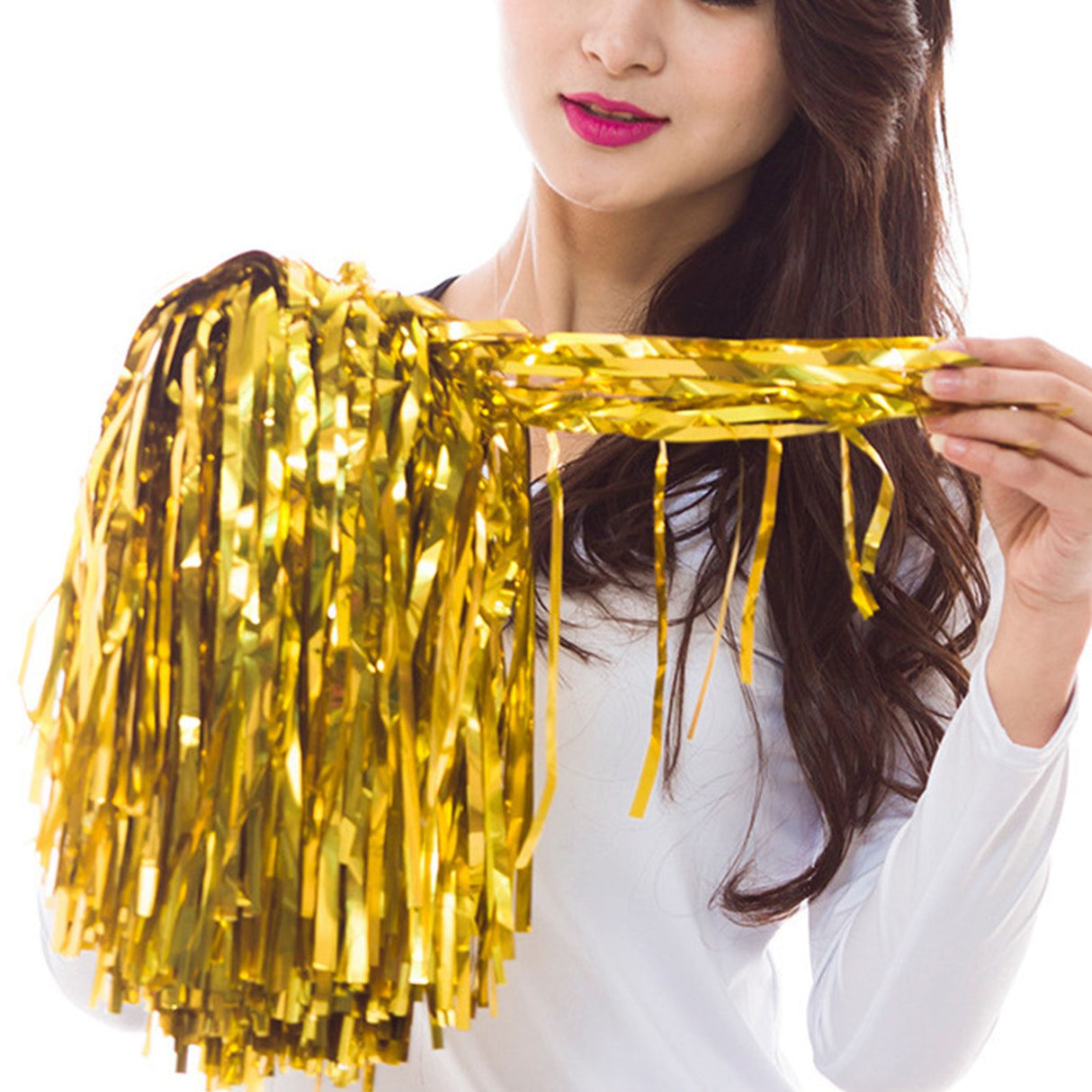 10PCS Cheerleading Pompoms with Straight Handle Reusable Flash Effect Plastic Cheering Poms Ball for Basketball Baseball