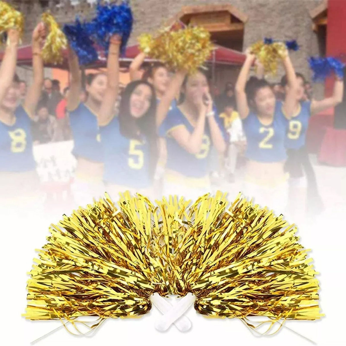 10PCS Cheerleading Pompoms with Straight Handle Reusable Flash Effect Plastic Cheering Poms Ball for Basketball Baseball