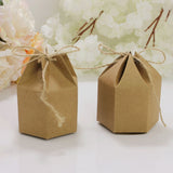 50Pcs Hexagonal Candy Treat Box Exquisite Gift Packaging Box for Wedding Birthday Party Baby Shower Brown Paper