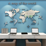 Acrylic Wall Stickers 3D World Map Wall Mirror Sticker for Office Study Living Room Bedroom Silver
